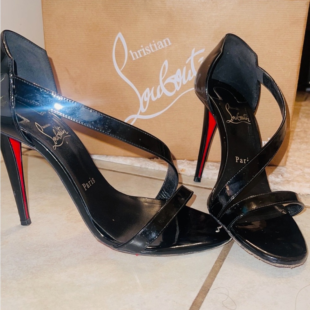 Christian Louboutin Glossy Black Strappy Sandals